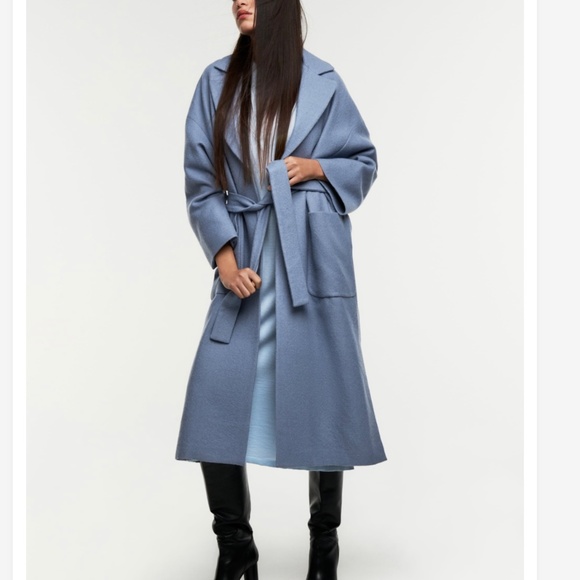Zara Wool Blue Belted Spring Coat Sz. XL - Picture 7 of 9